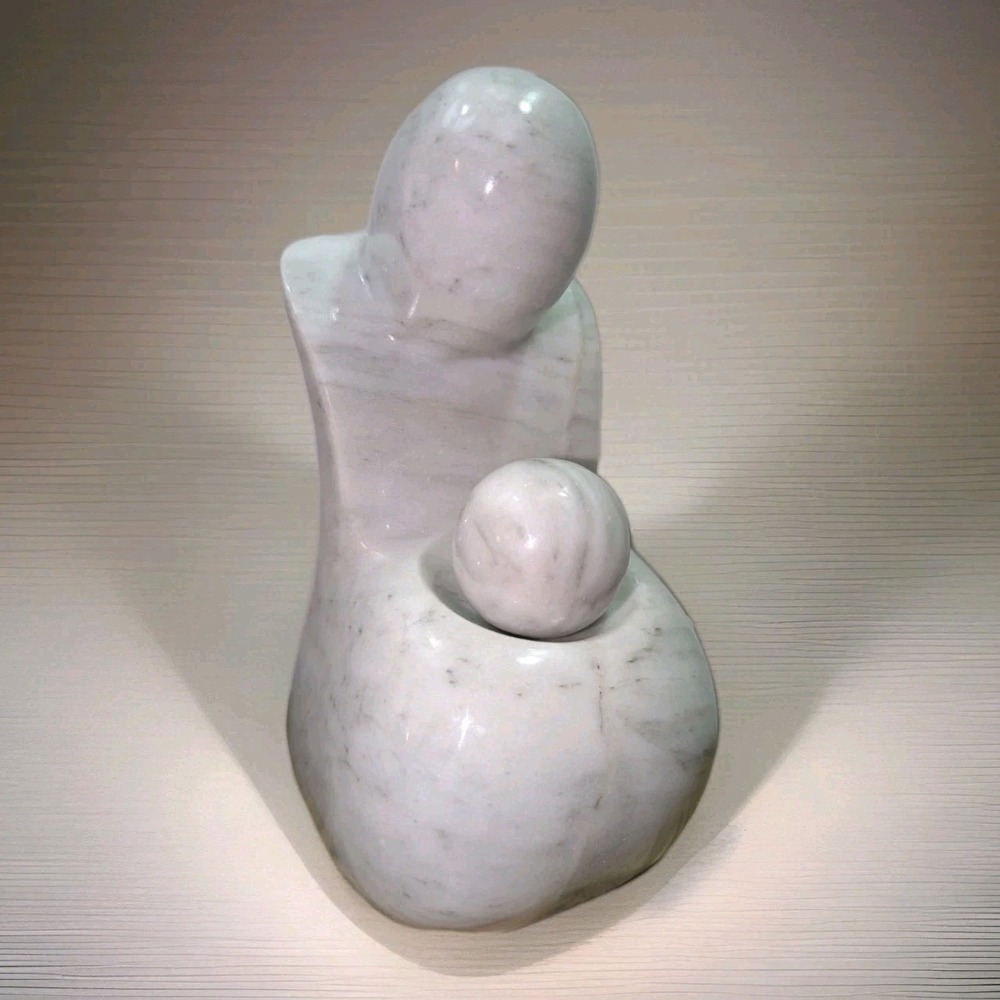 MCM Mother & Child Hand Carved Solid Marble Modern Abstract Figure Mothers Day